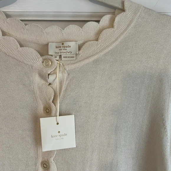NWT, Sz M Kate Spade Silk Cotton Cashmere Scalloped Cardigan
